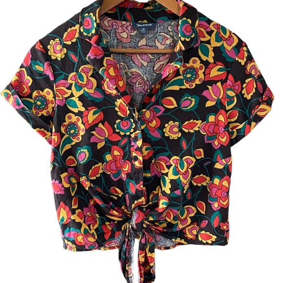 Modcloth Retro Floral Crop Linen Blend Top Size Medium - Picture 2 of 9